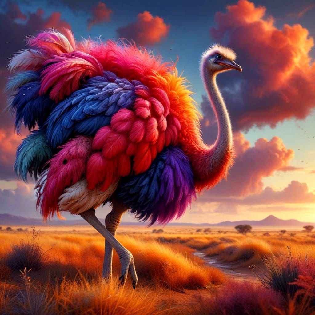 Savannah's Vibrant Ostrich King