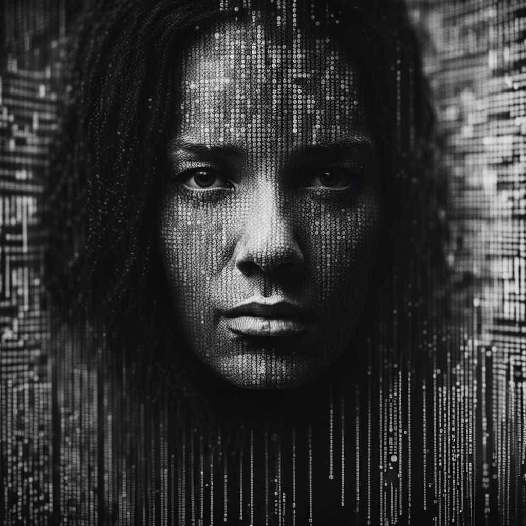 Woman Composed of Binary Code Portrait