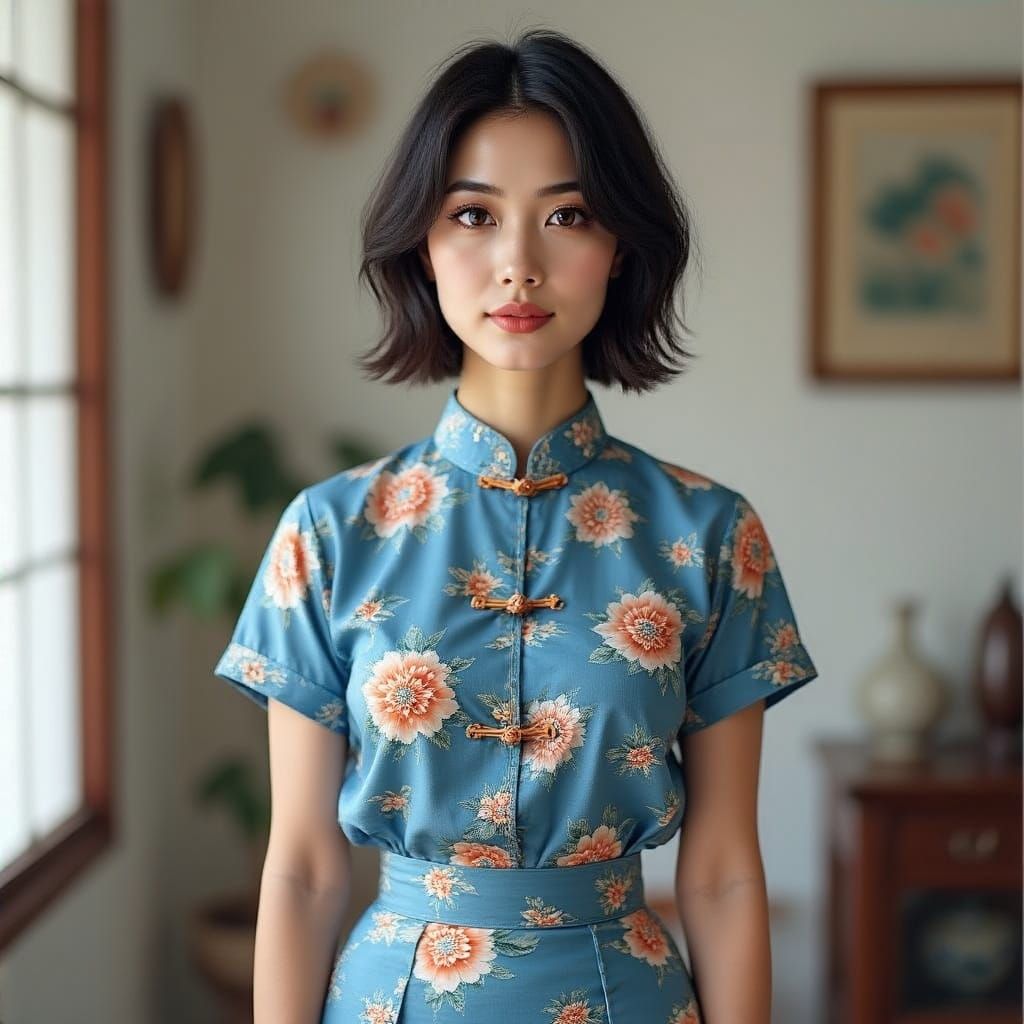 Thai Woman in Blue Chinese Attire