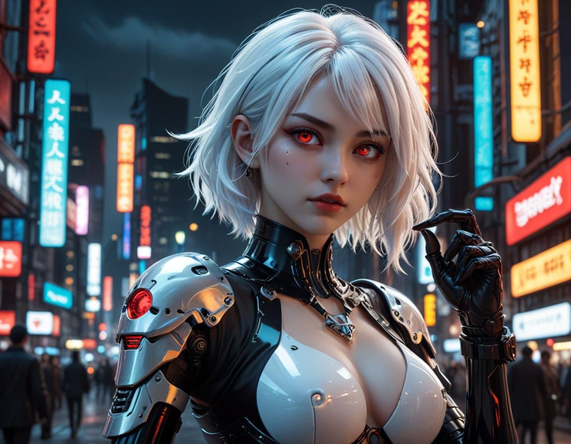 Cyberpunk Vampire Girl in Neon City