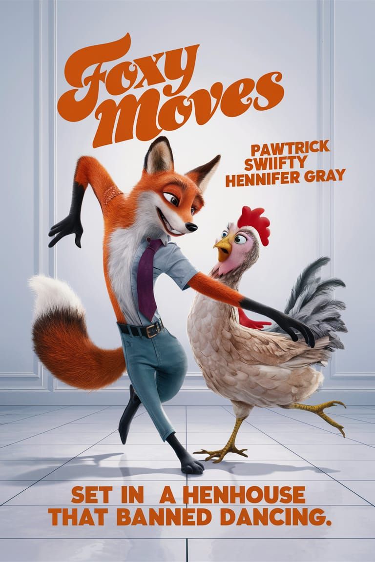 Energetic Movie Poster of Dancing Fox and Hen