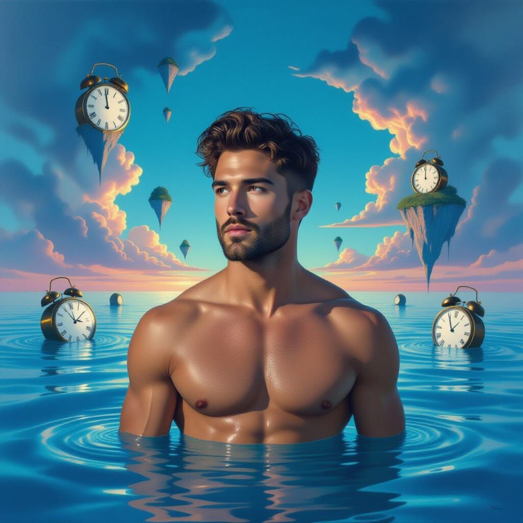 Surreal Athletic Man in Dreamlike Landscape