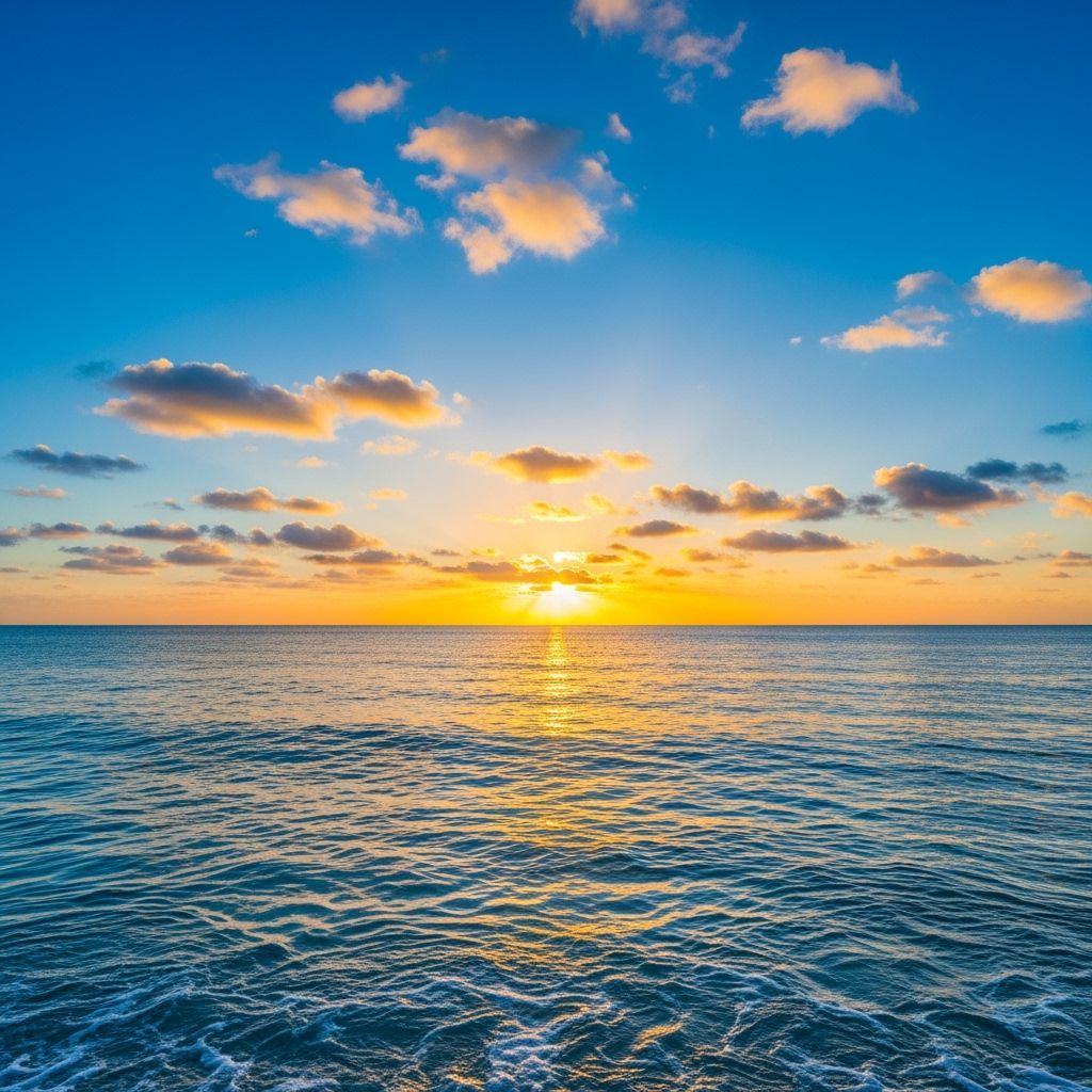 Vibrant Sunrise Over Tranquil Ocean in Photorealistic Style