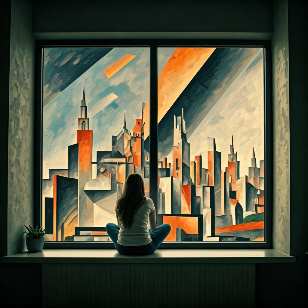 Cityscape in Suprematist Style with Geometric Shapes and Vib...