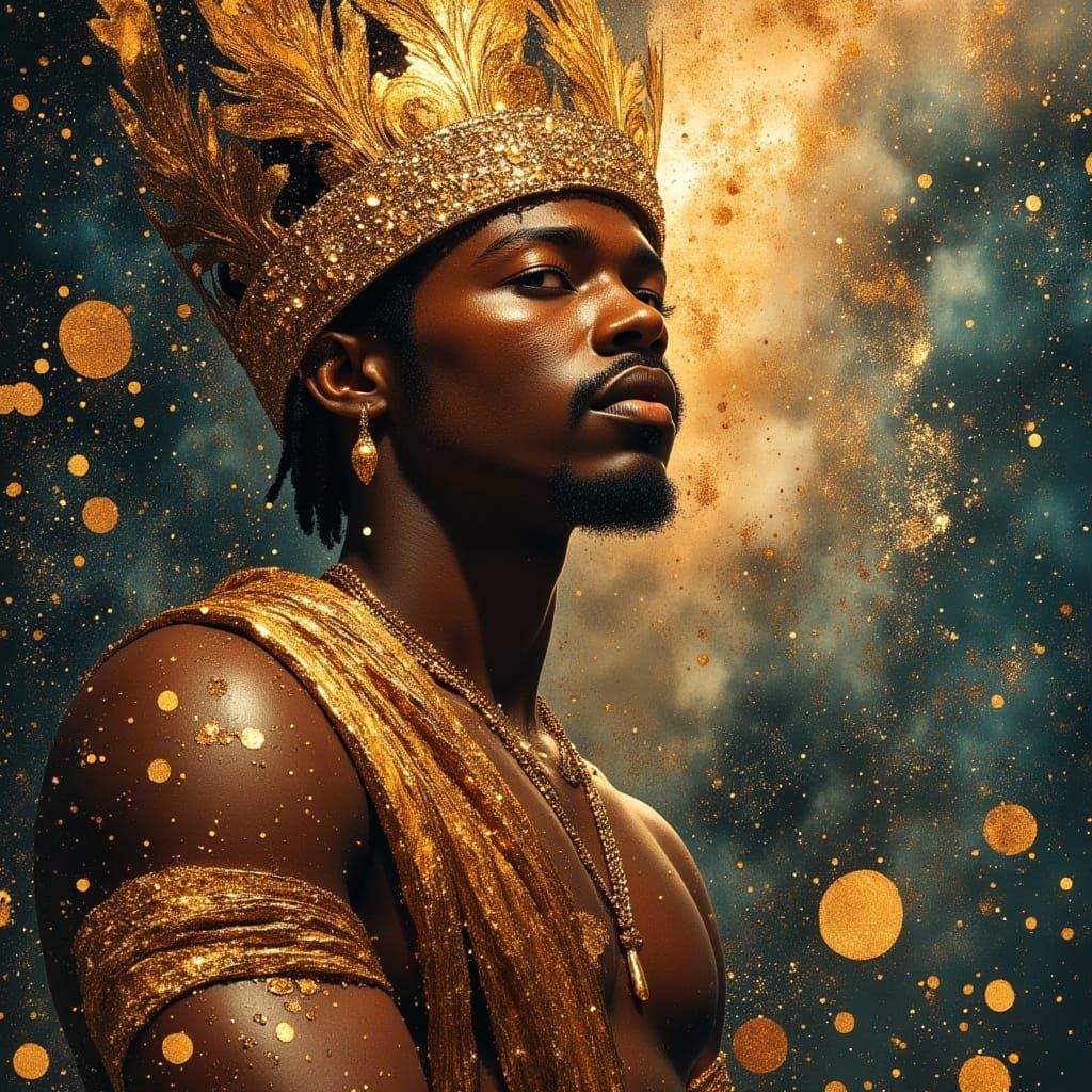 Celestial King: Divine Oil Painting of Male God