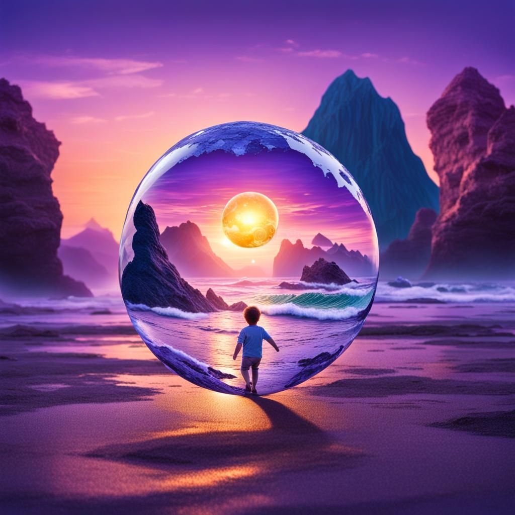 Alien Emerges from Ocean with Sphere