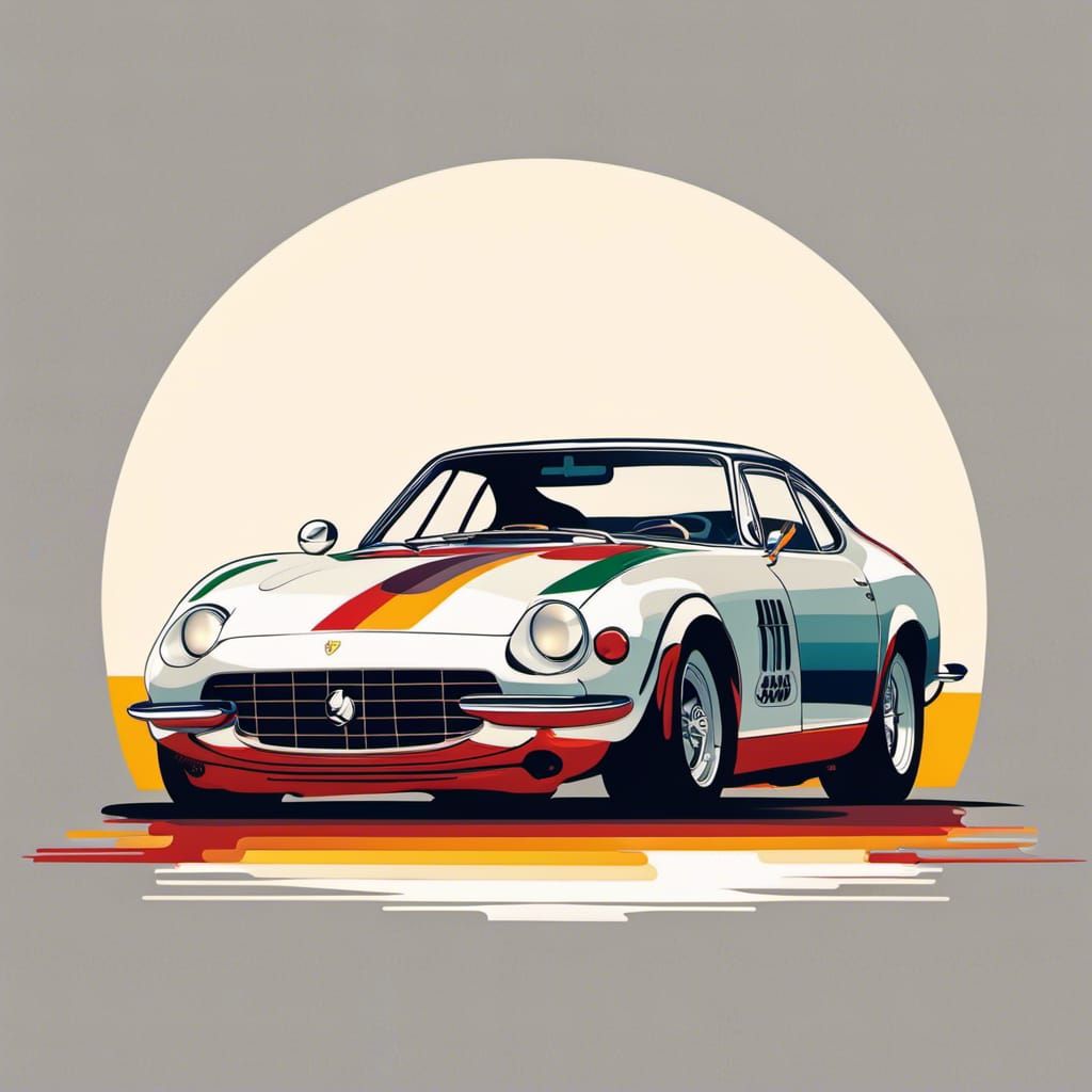 Retro Ferrari T-Shirt Design in Isometric Vector Art