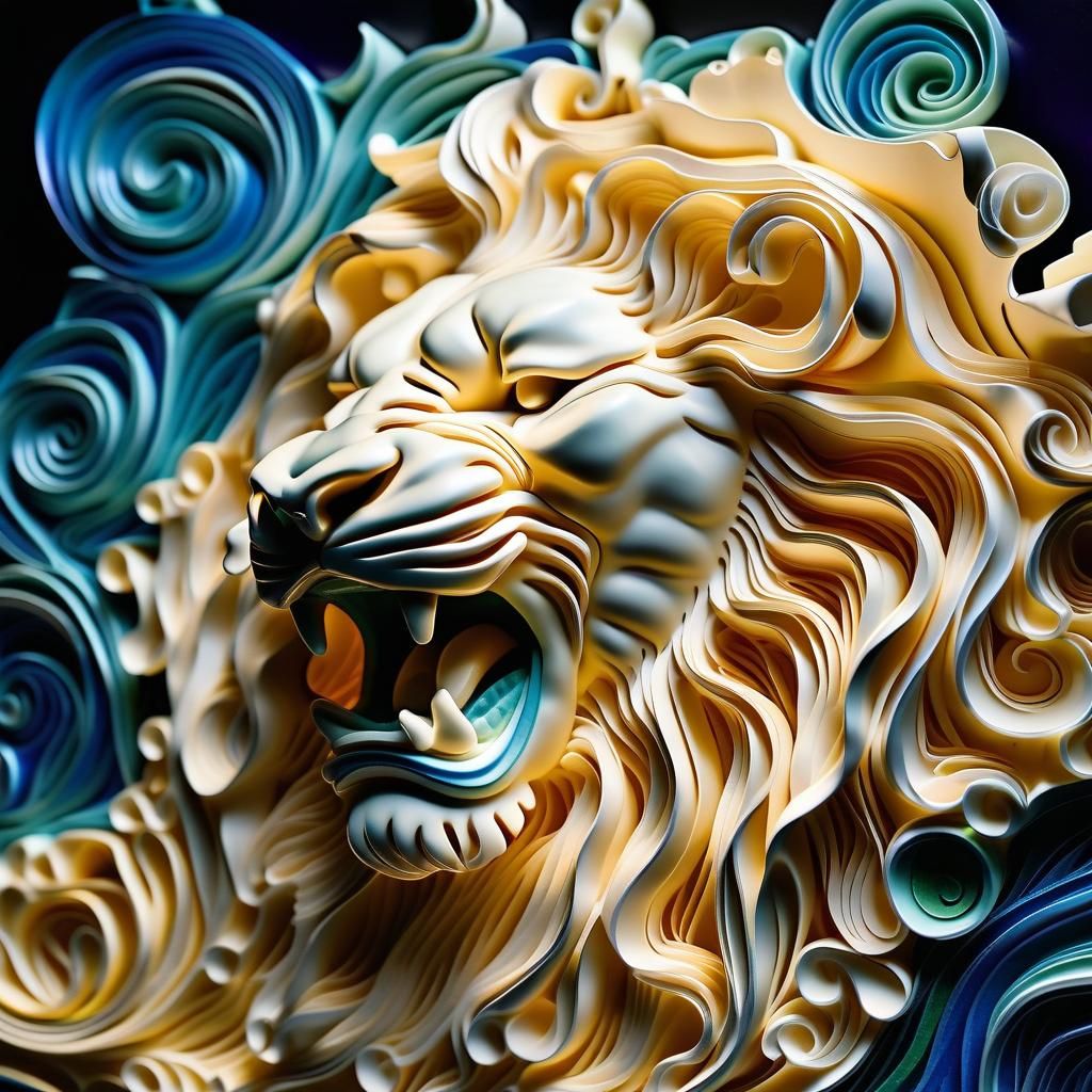 Glowing Lion Sculpture in Layered Paper Art