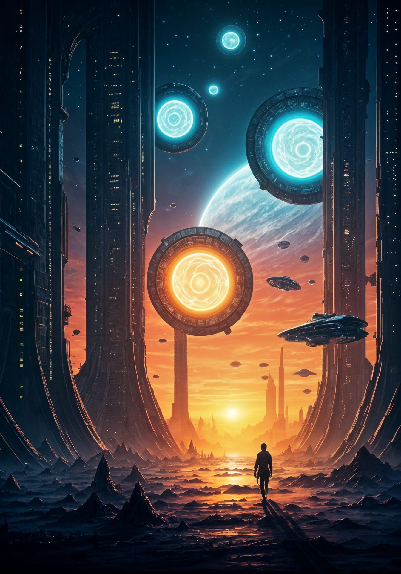 Psychedelic Alien Metropolis: Cosmic Sci-Fi Landscape