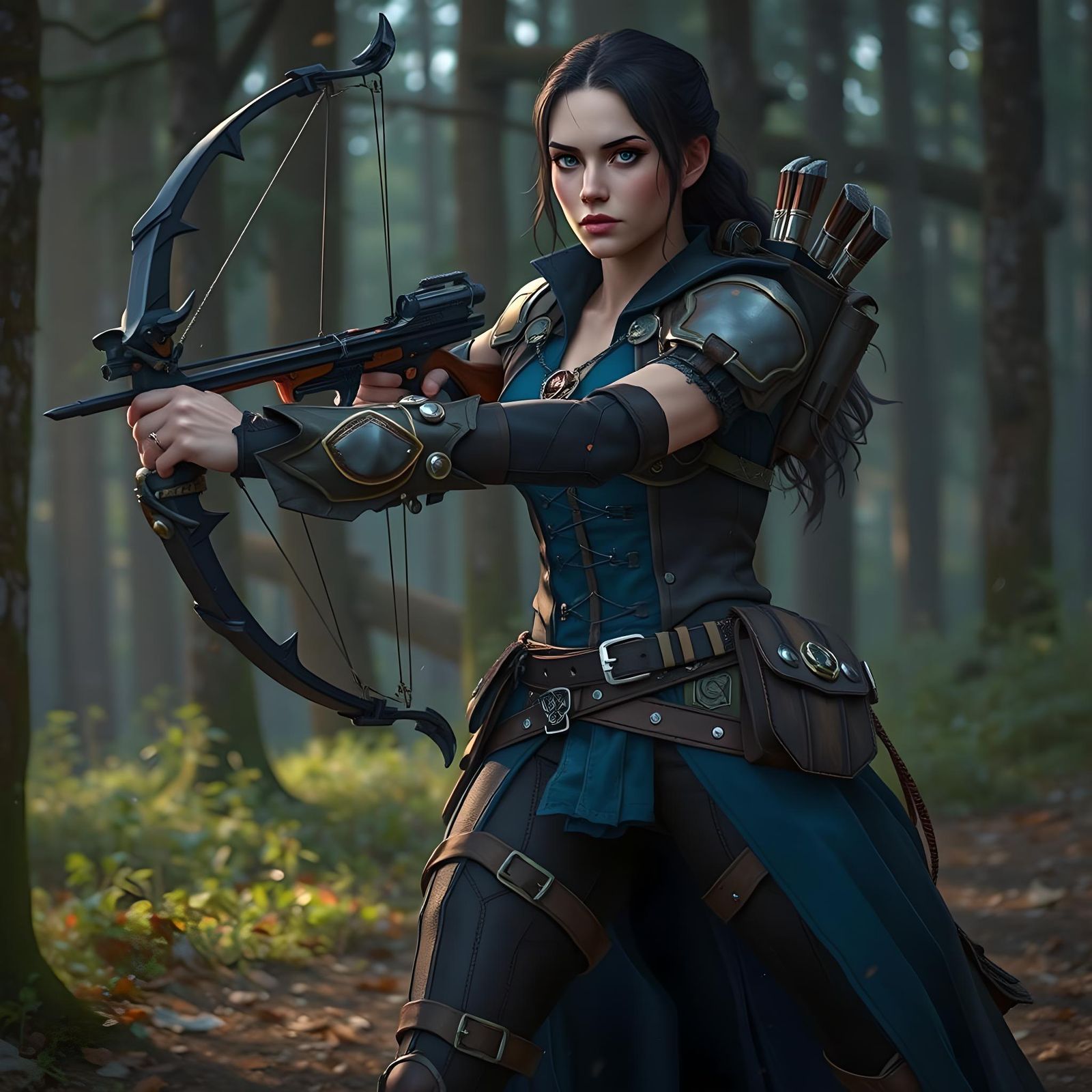 Enchanted Crossbow Hunter with Intense Gaze