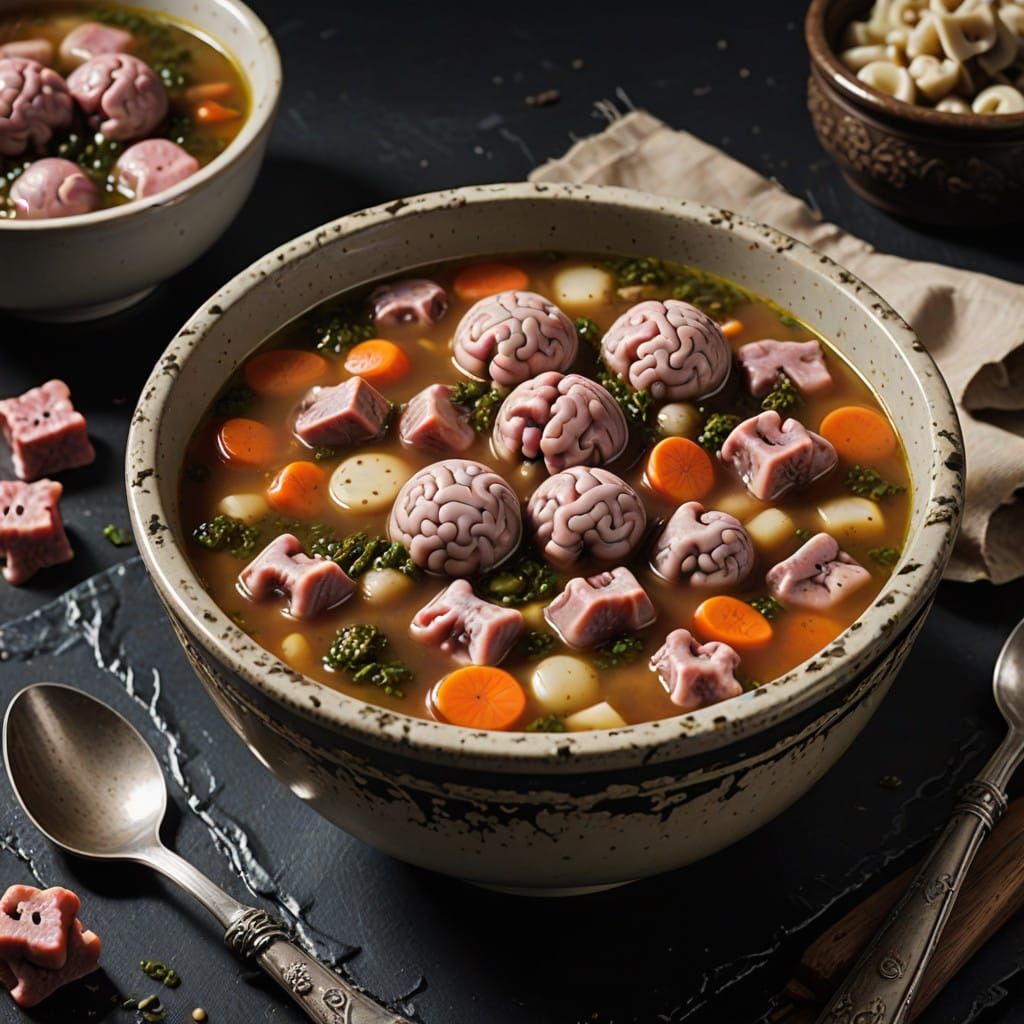 Bowl of Brain Soup in a Haunting Resident Evil Swamp Scene