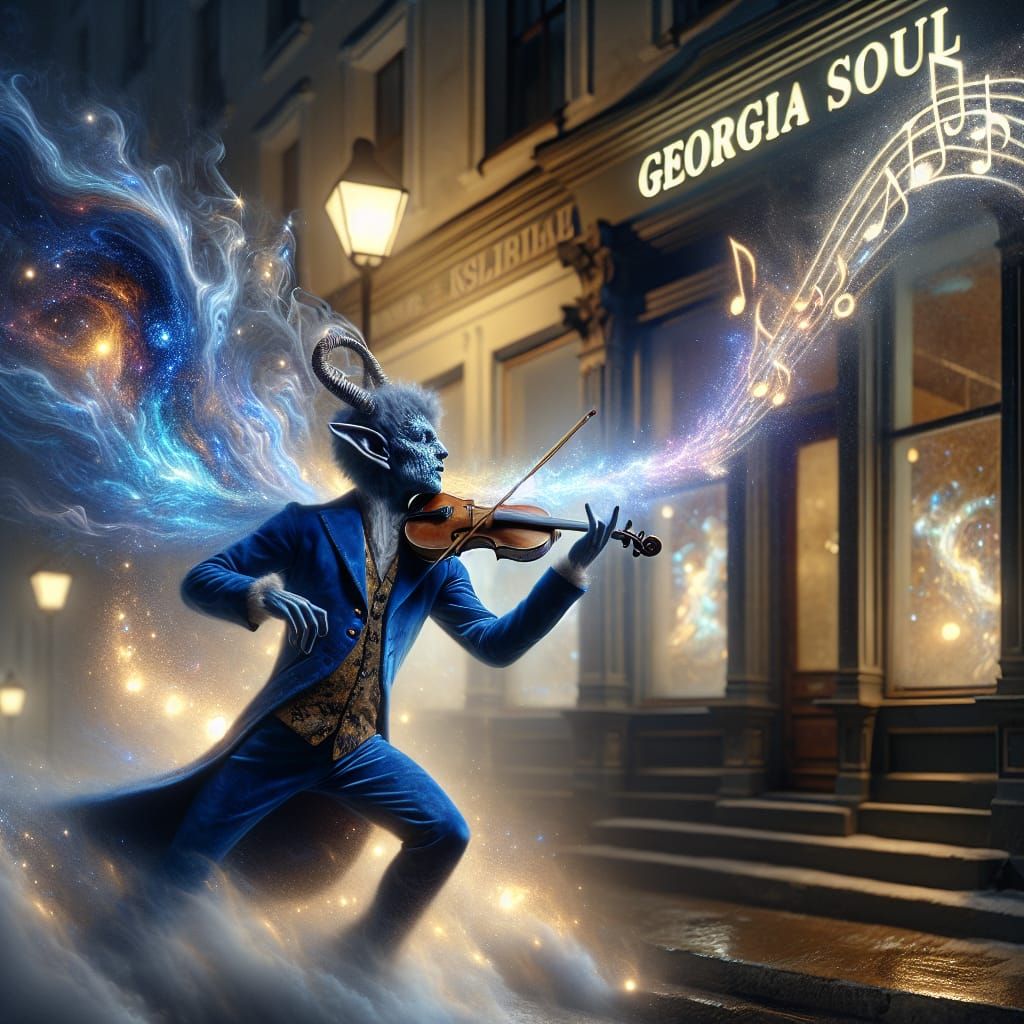 Devil Violinist Sparking Astral Music in Hallucinogenic Styl...