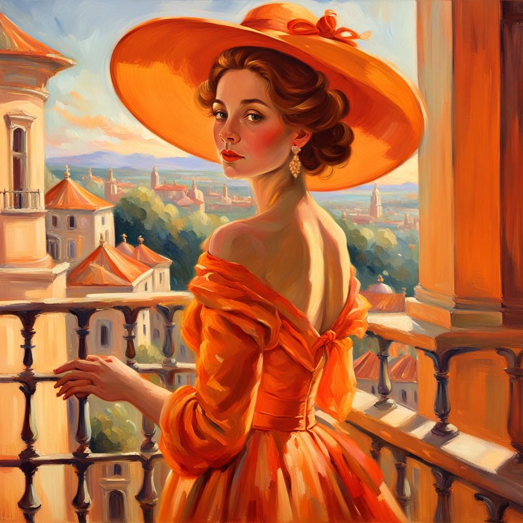 Woman in Orange Gown: Renaissance Oil Painting