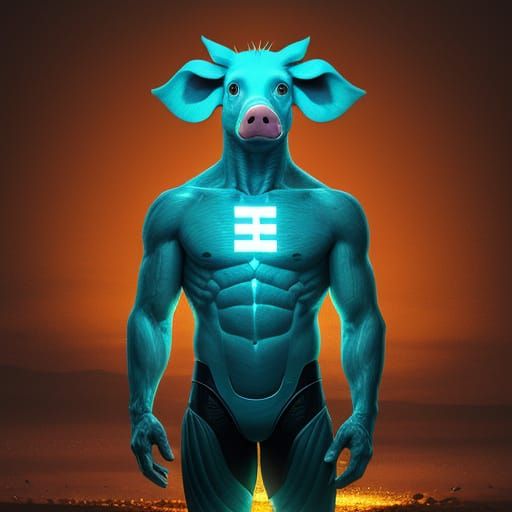 Humanoid Pig with Glowing Boyfriend in a Dreamlike Scene