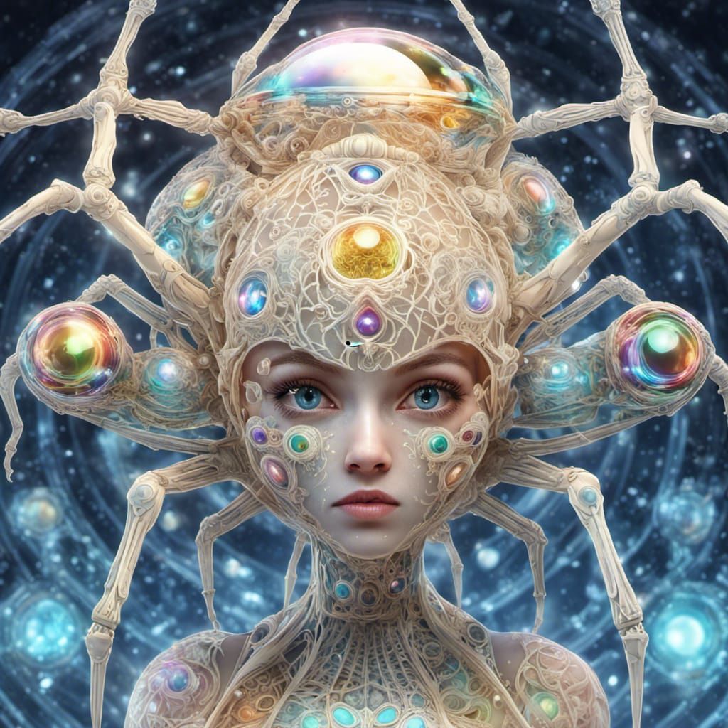 Fly-Spider Hybrid Stares at Spaceship: Klimt-Inspired Art