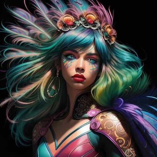 Rainbow Woman Portrait in Comic Book Style