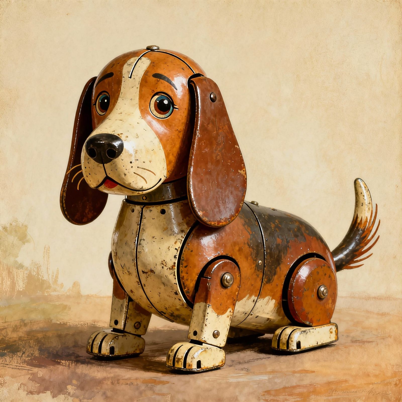 Vintage Tin Toy Basset Hound Illustration