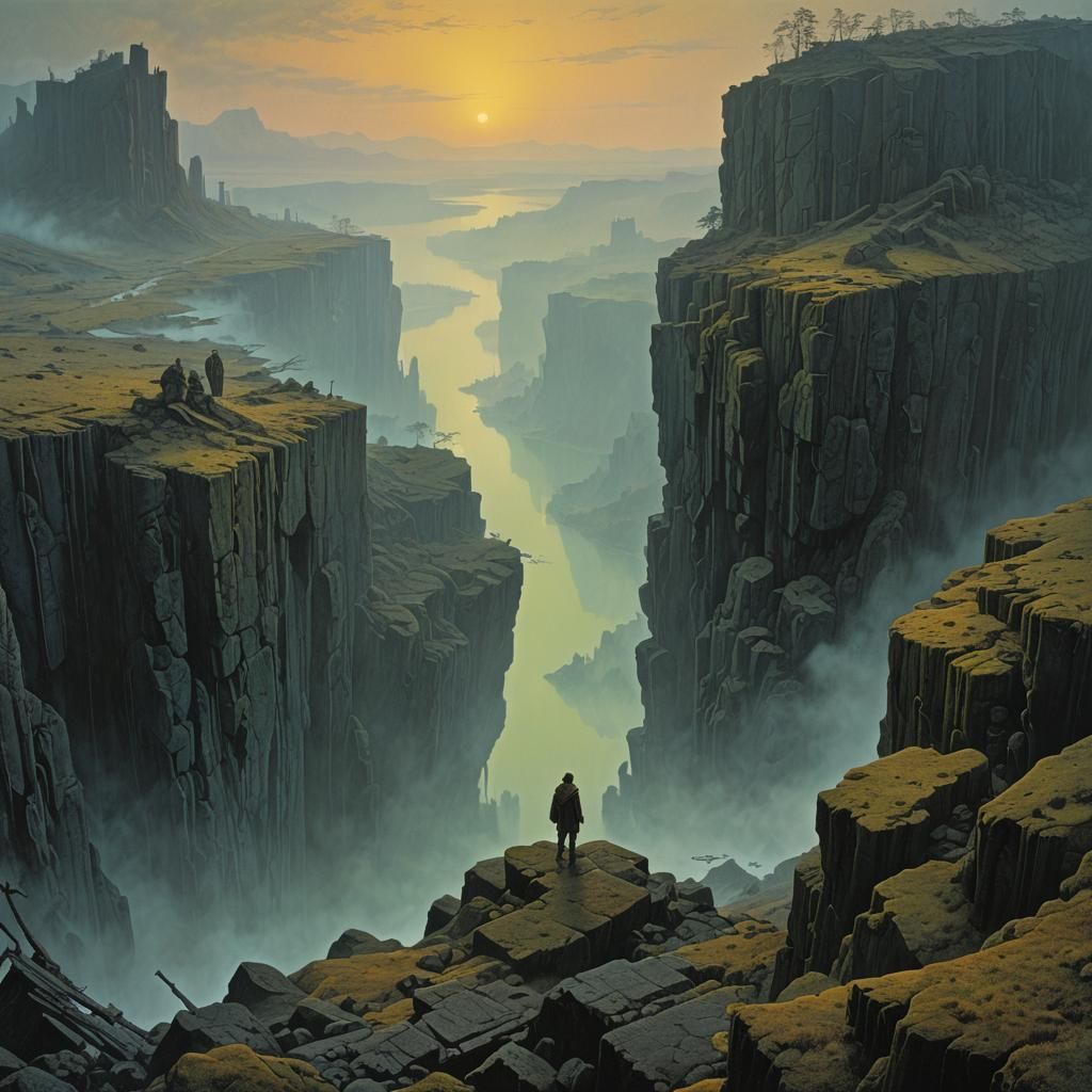 Surreal Quarry Vista in Dark Surrealist Style