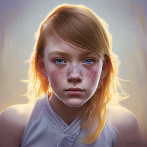 Freckled Girl Portrait in Hyperdetailed Digital Art