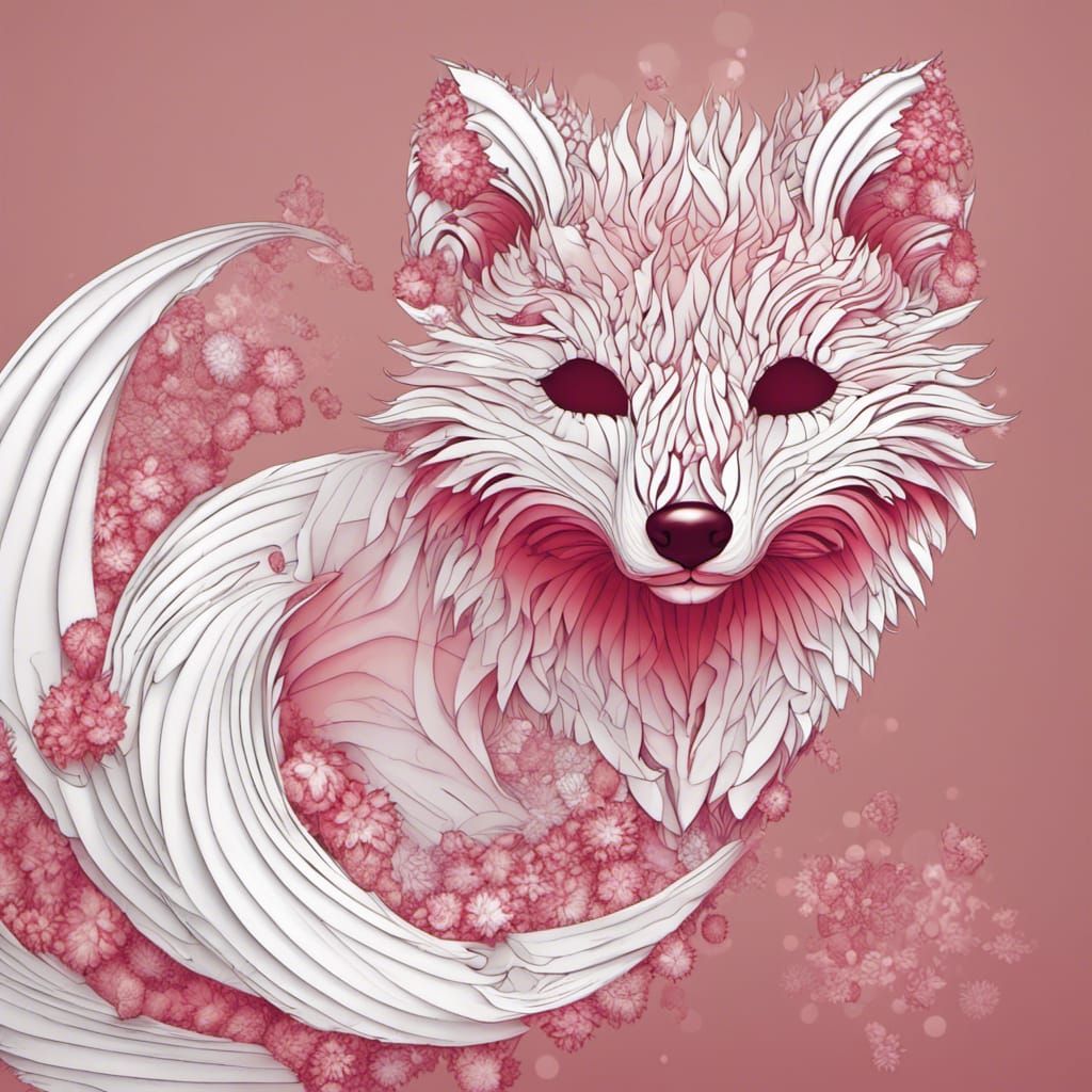 Strawberry Arctic Fox Hybrid in Abstract Vector Style