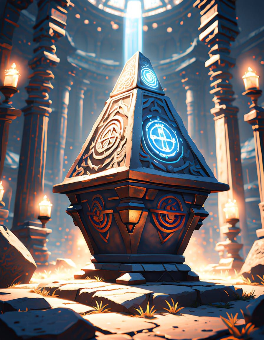 Ancient Artifact With Glowing Runes in Anime Style