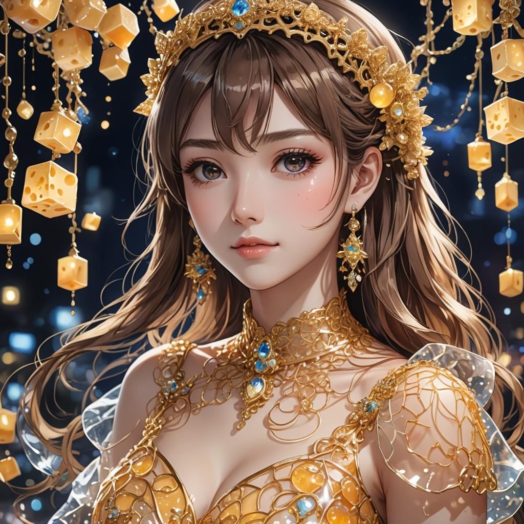 Woman in Transparent Cheese Dress, Anime Style