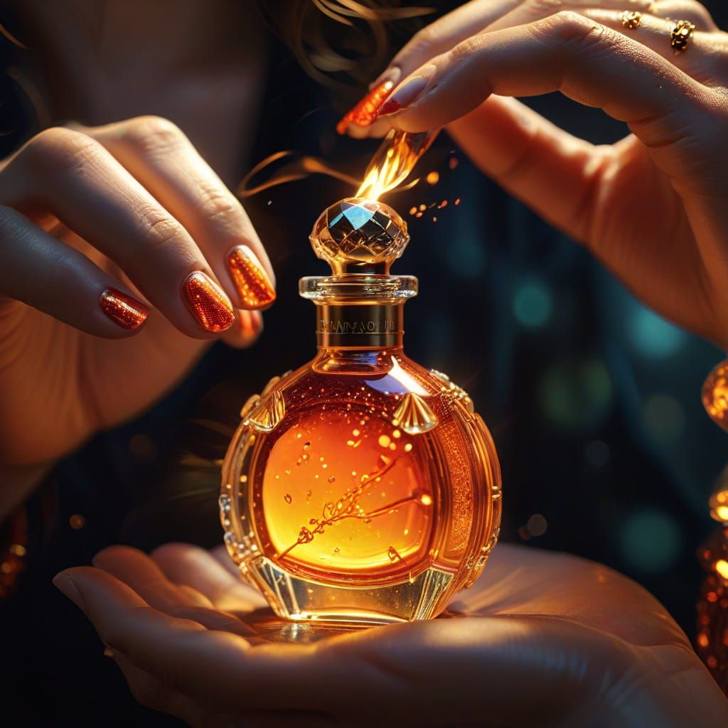 Fire Opal Varnish Bottle in Hyperrealistic Digital Art