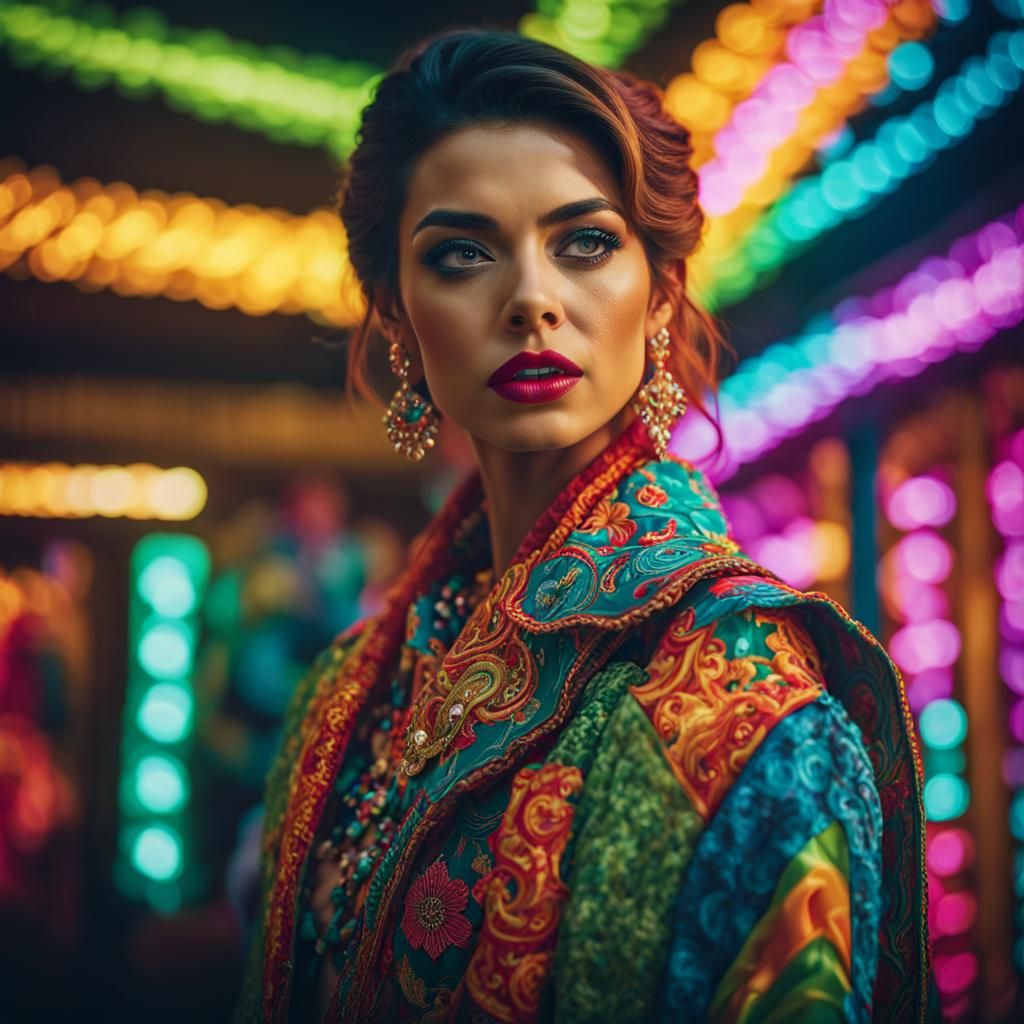 Colorful Portrait of Zesty Woman in Cinematic Style