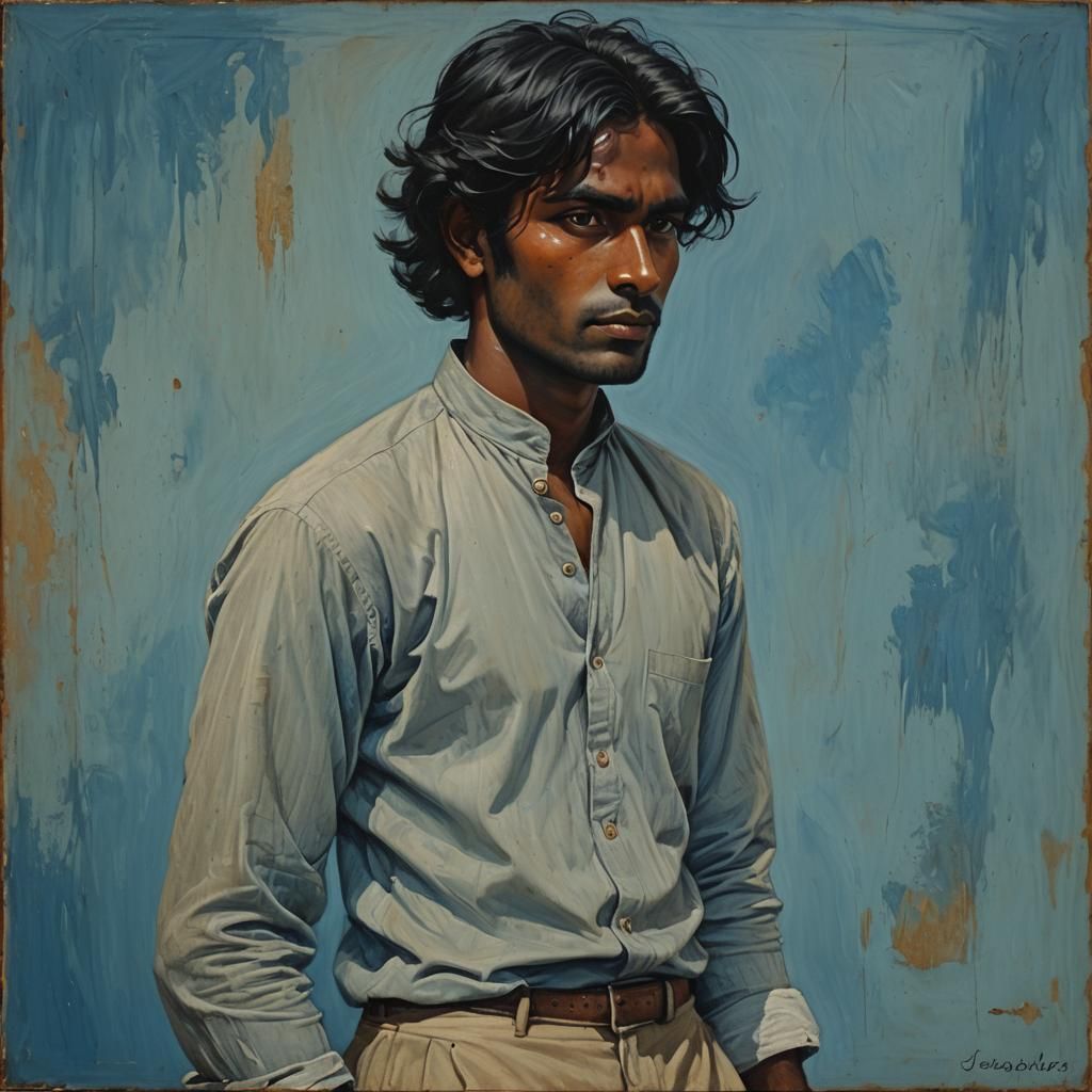 Elegant Indian Man Portrait as Oil Painting