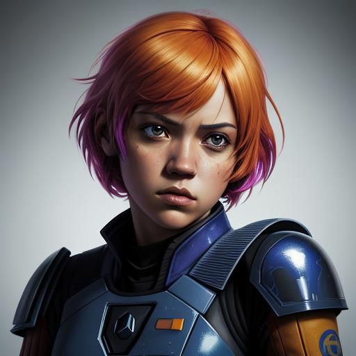 Hyperrealistic Sabine Wren Portrait in Splash Art Style