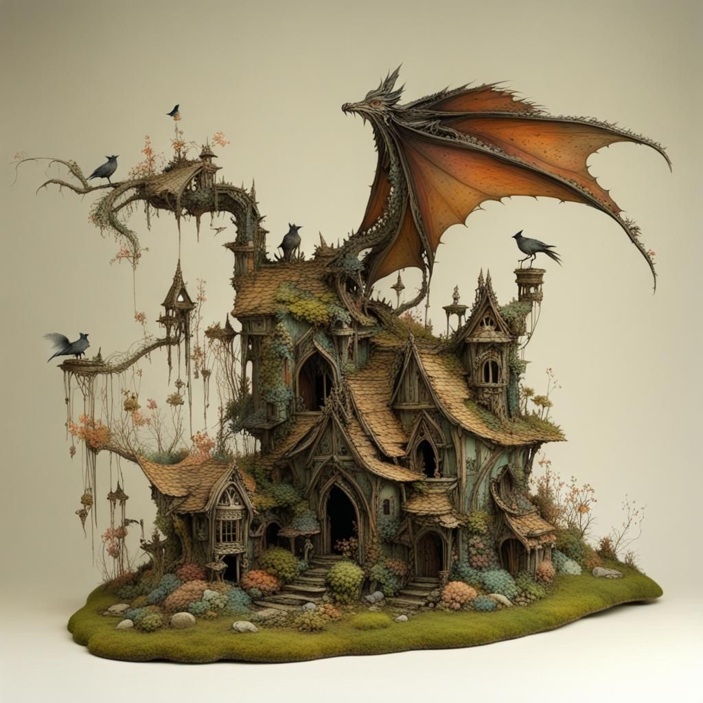 Enchanting Fairy Village with Dragon and Fox