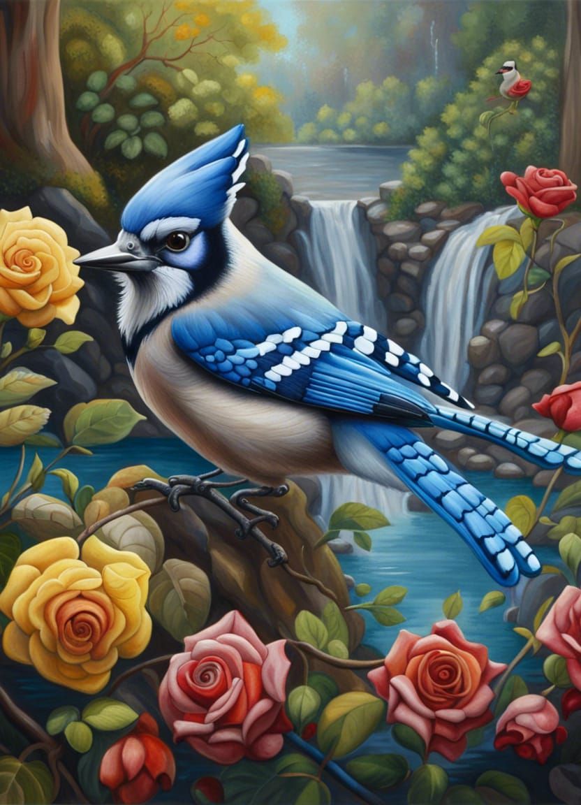 Blue Jay Fantasy: Hyperdetailed Oil Painting