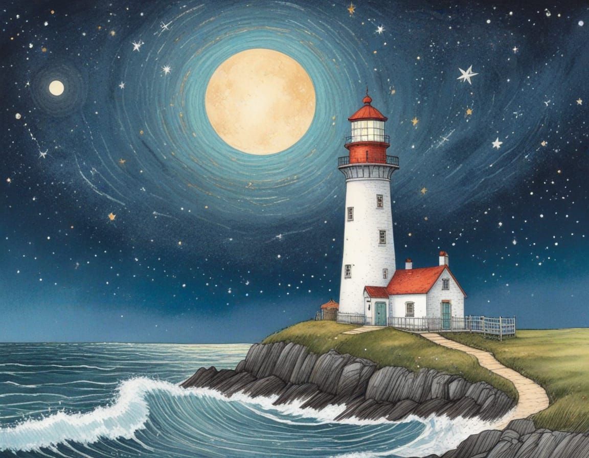 Lighthouse Under Starry Night Skies