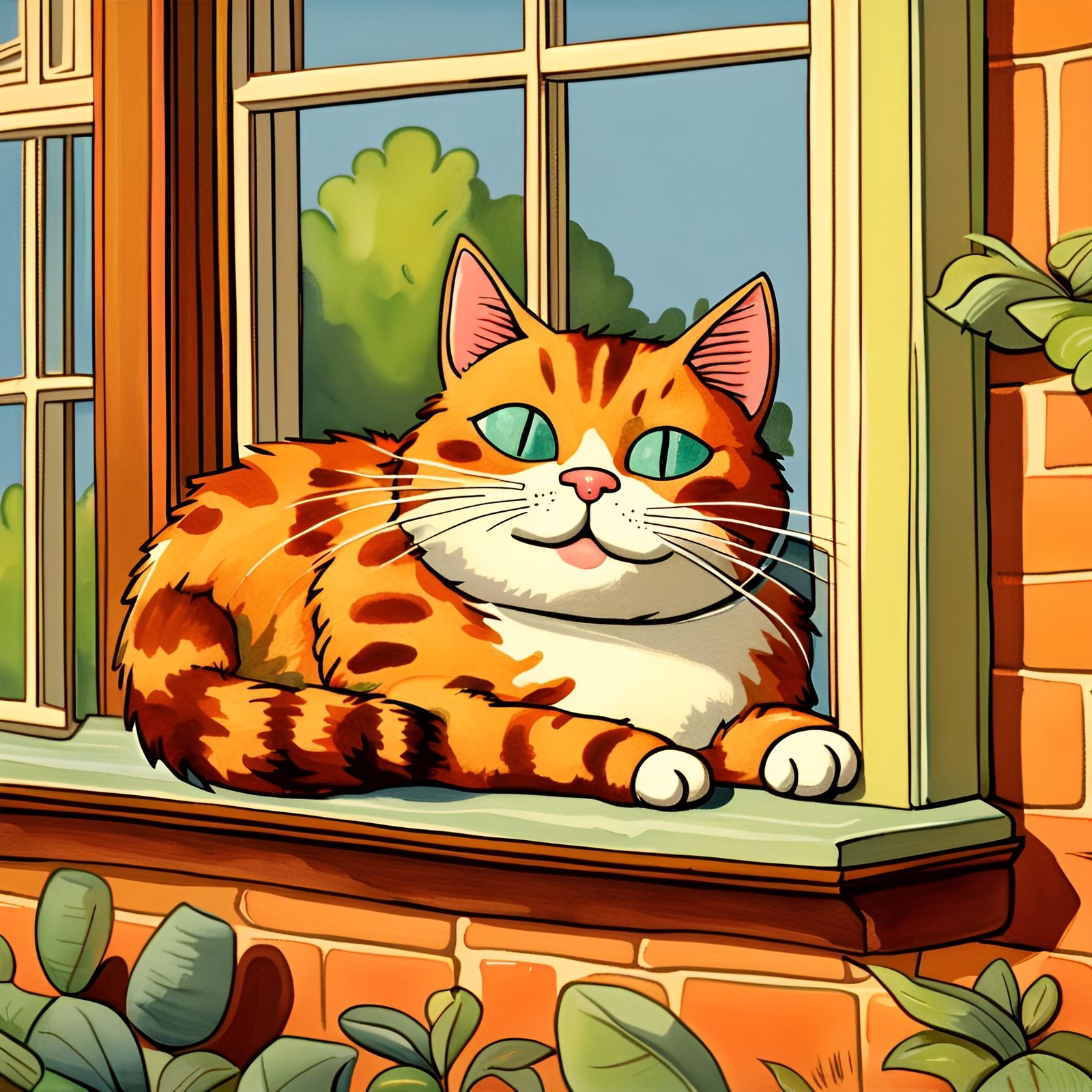 Retro Cartoon Cat in Technicolor Style
