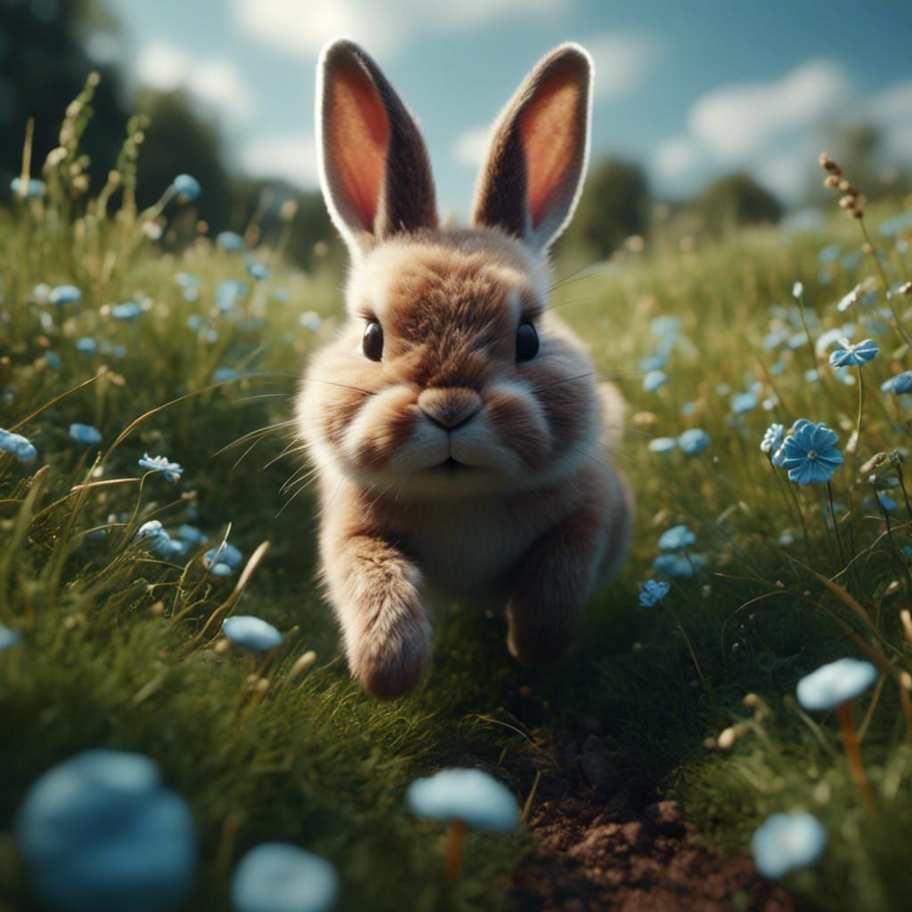Bunny's Escape: Hyperrealistic Nature Scene