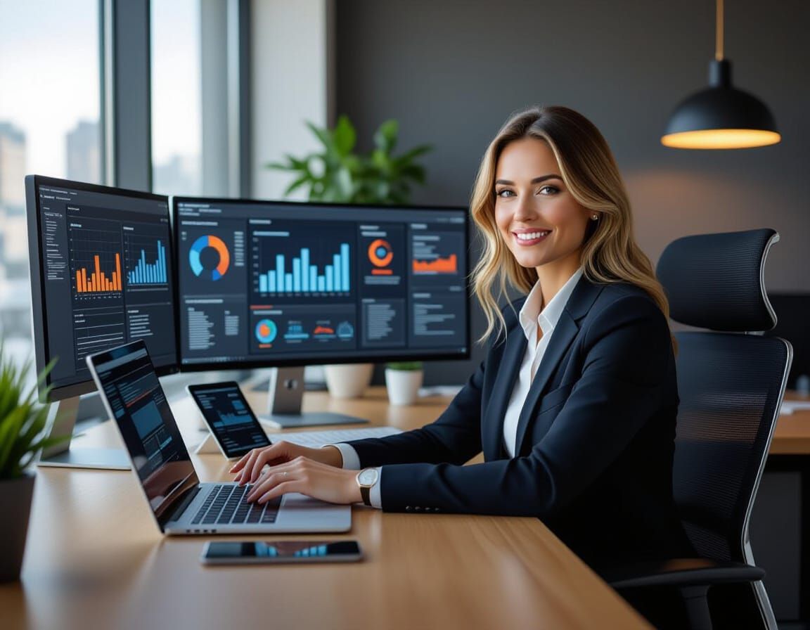 Photo-Realistic HR Employee at Modern Desk in Cinematic Offi...