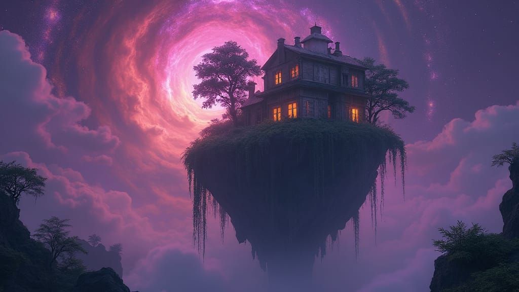 Ethereal Villa on Floating Island in Cosmic Void