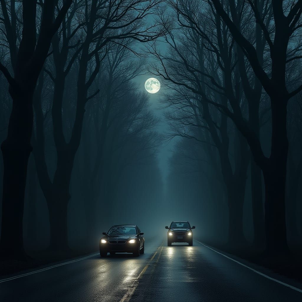 Mysterious Night Road in a Moody Cyberpunk Aesthetic