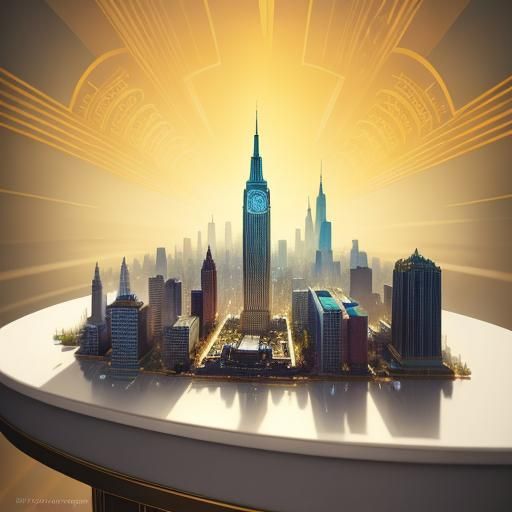 Detailed Miniature Art Deco Cityscape in 8k