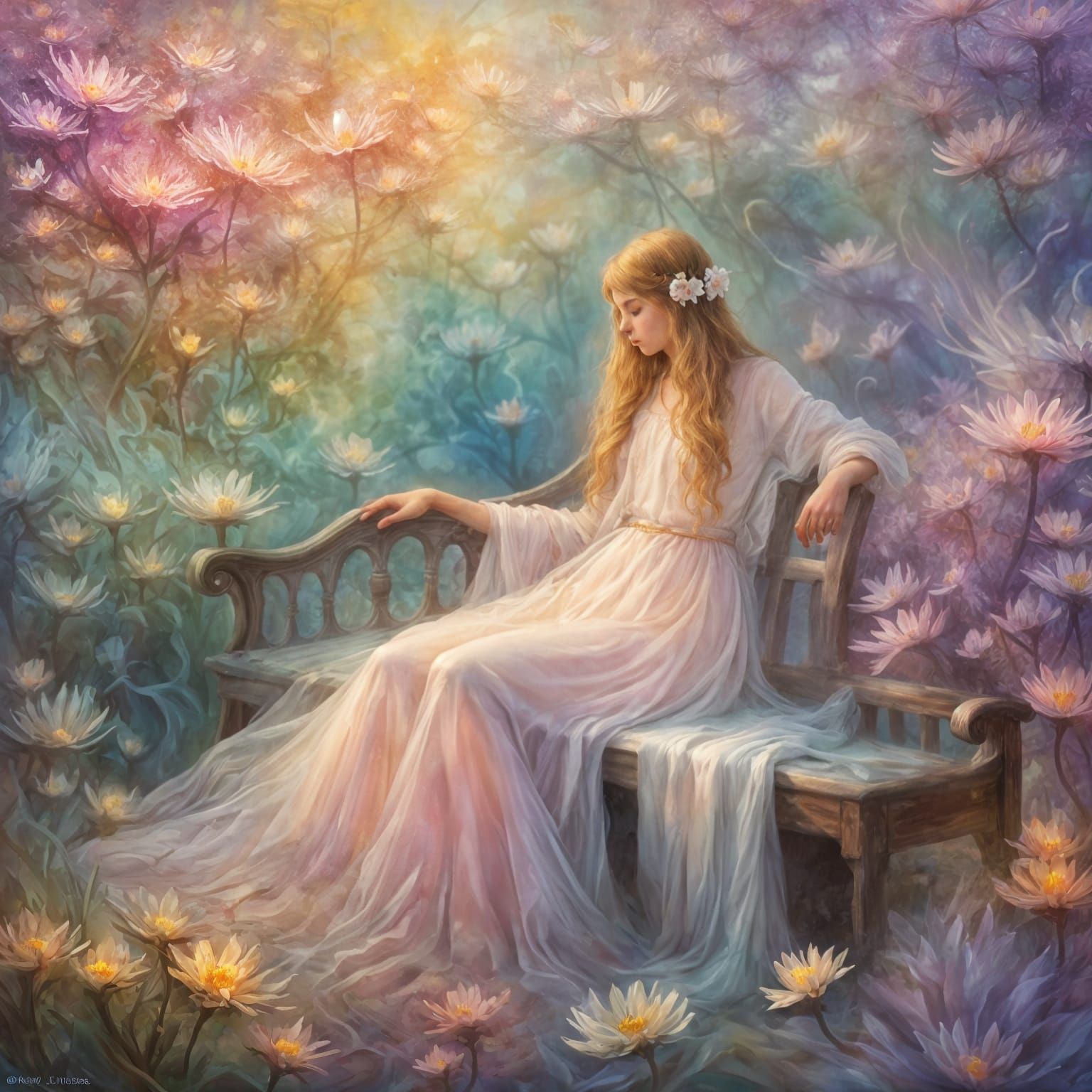 Surreal Landscape with Angelic Figure in Cosmic Skies