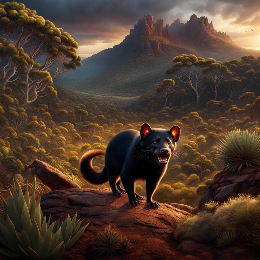 Tasmanian Devil in Australian Landscape