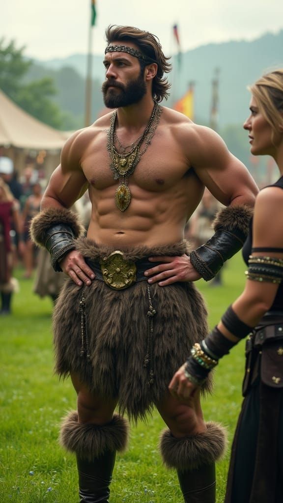 Muscular Hero in Lush Renaissance Landscape