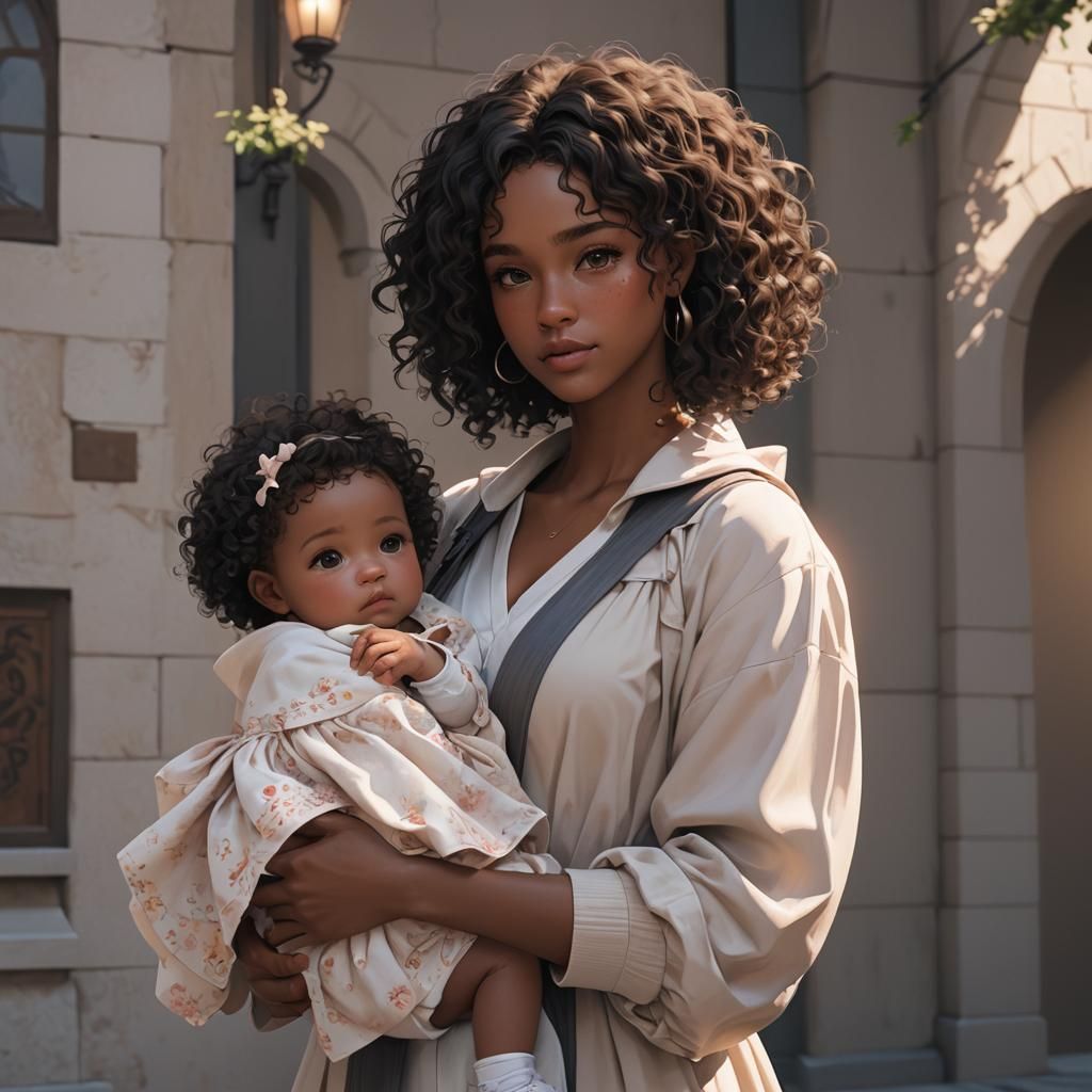 Mother and Child: Detailed 3D Anime Art