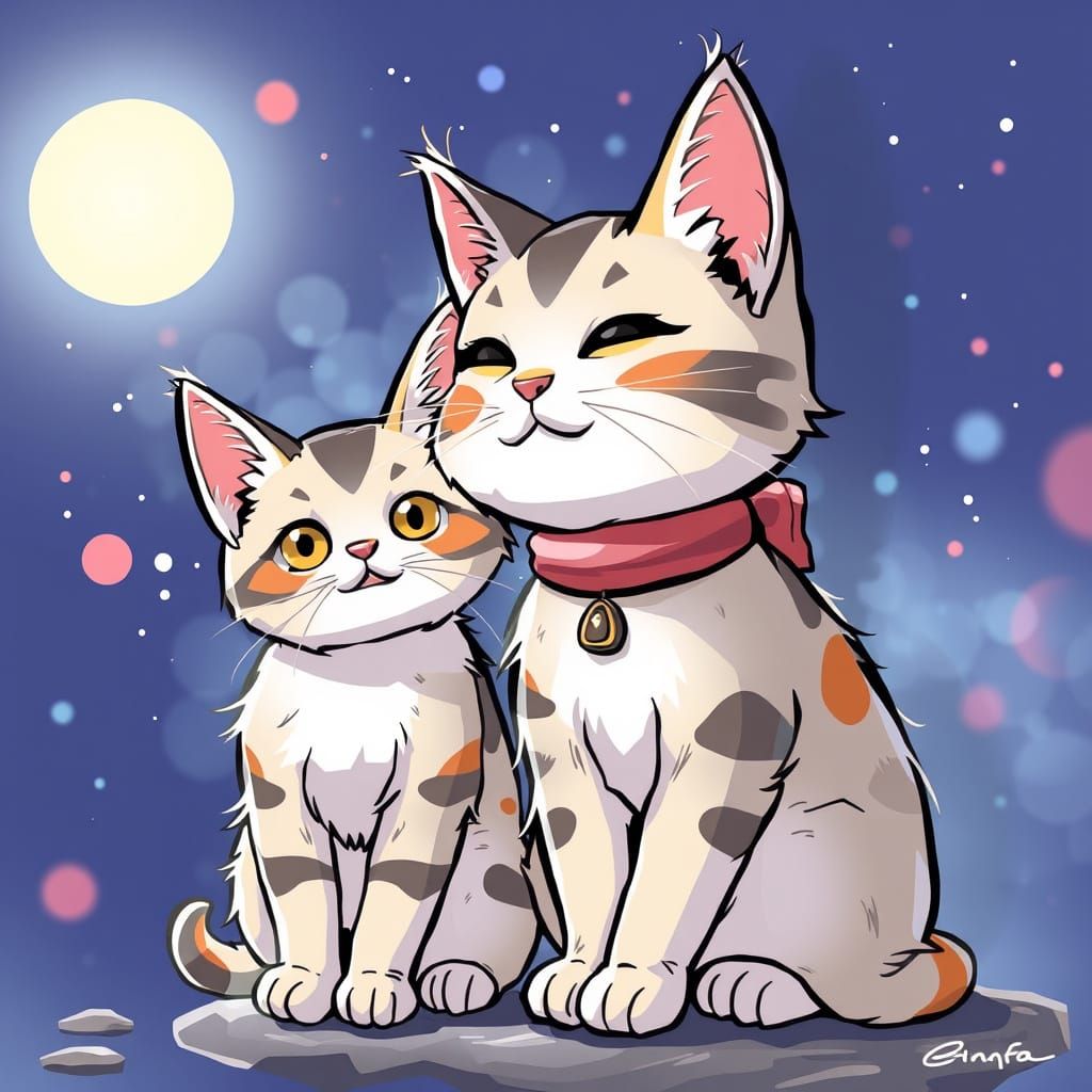 Whimsical Japanese Cat Illustration