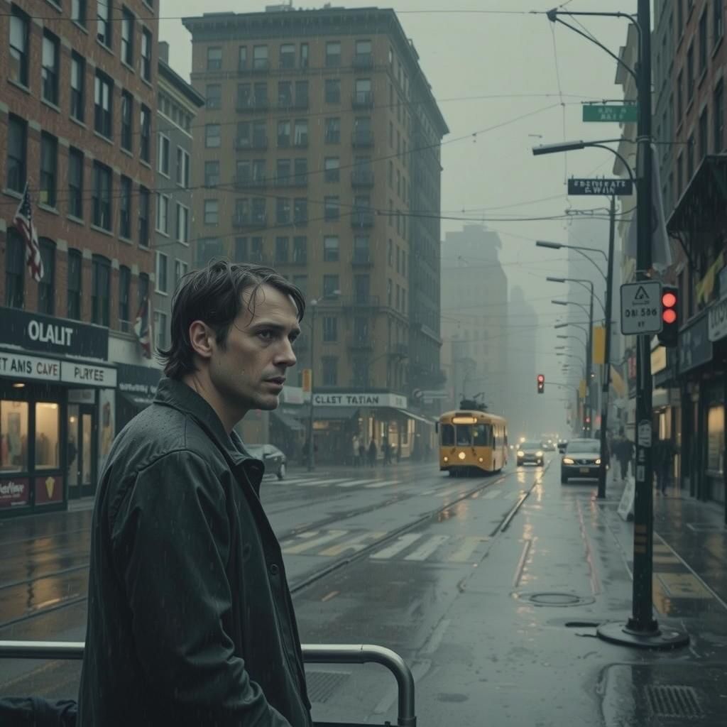 Pensive Man in Streetcar: Film Noir Photography