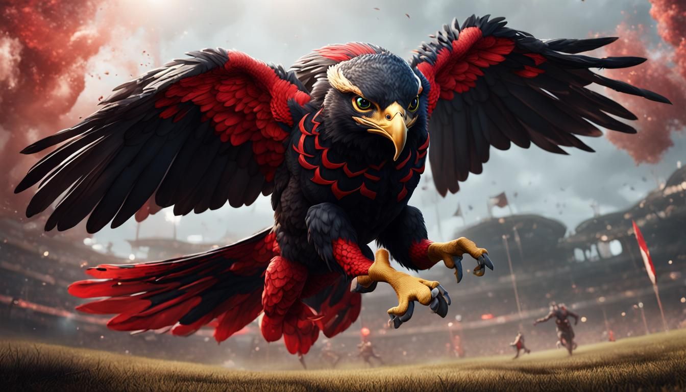 Red and Black Falcon Plays Rugby