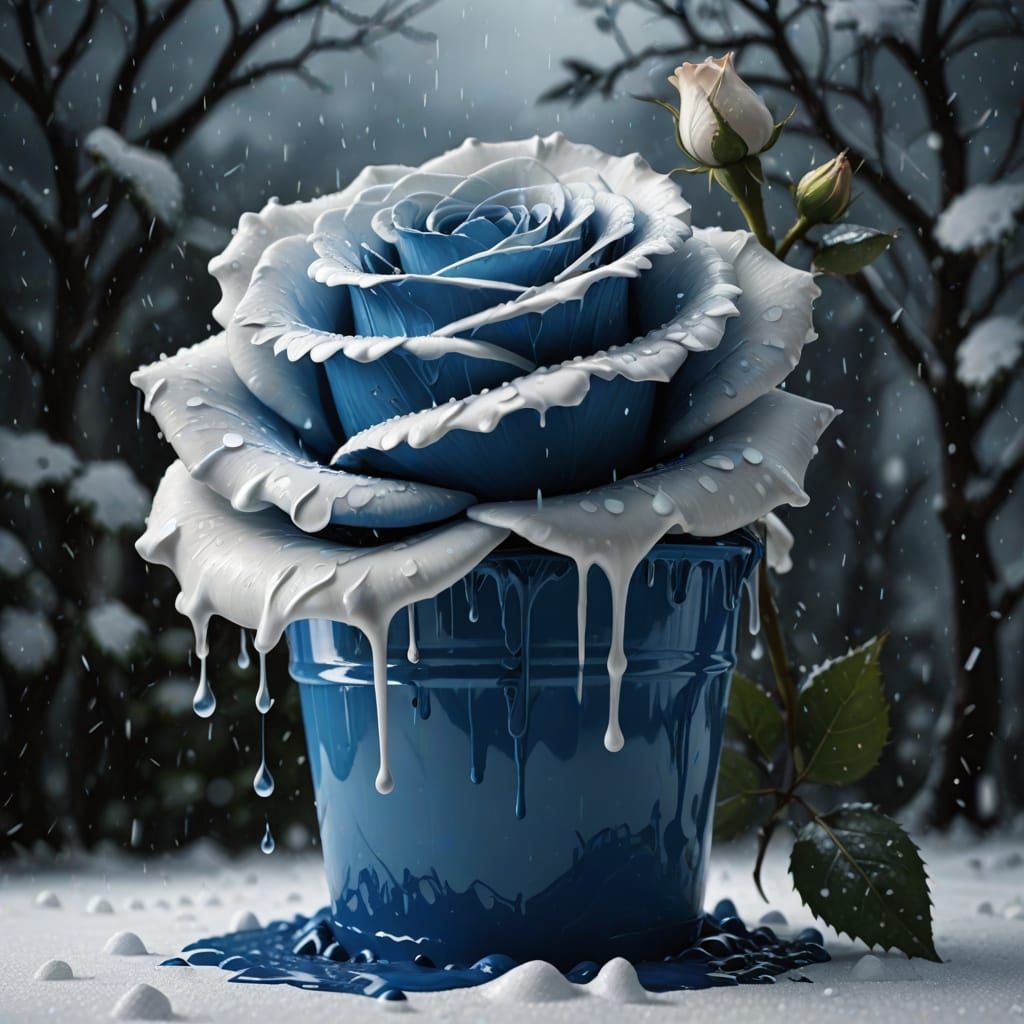 Epic Blue Rose Drips in Majestic Snowy Landscape