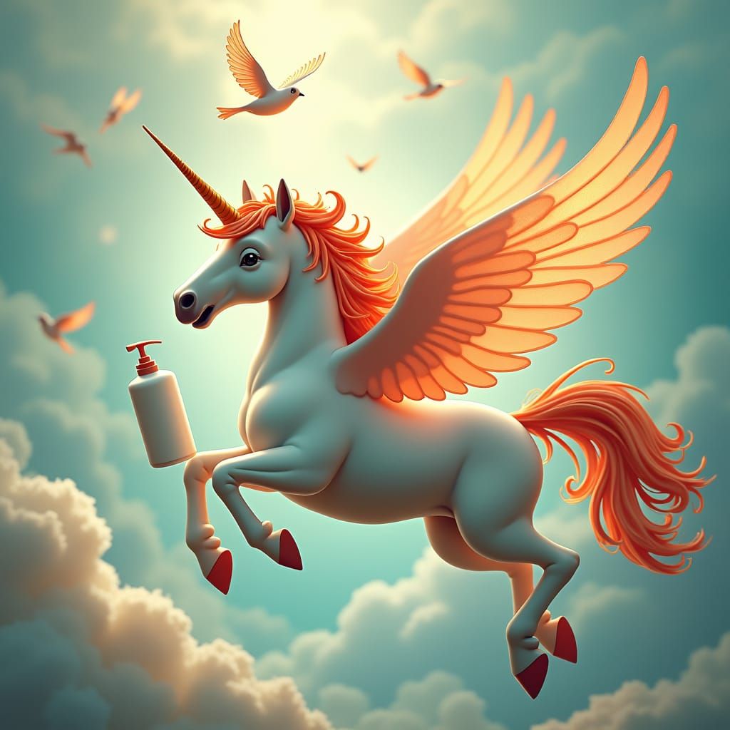 Happy Unicorn Soaring in Art Nouveau Style