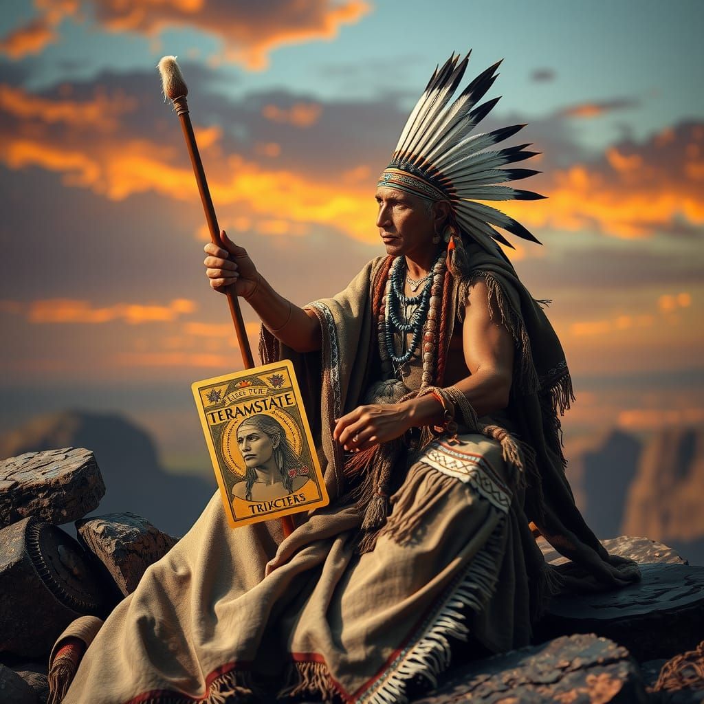 Native American Shaman Reads Tarot Cards
