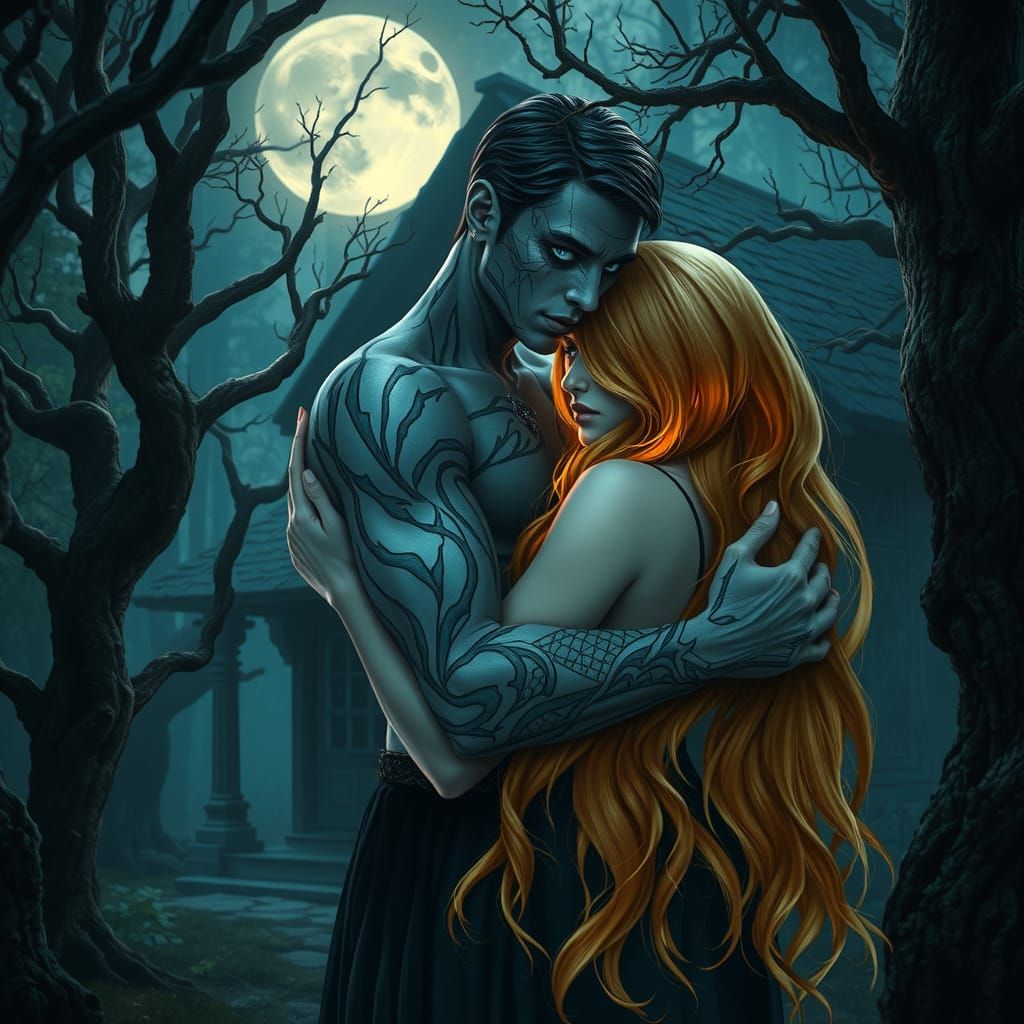 Moonlit Vampire's Gentle Embrace in Enchanted Forest